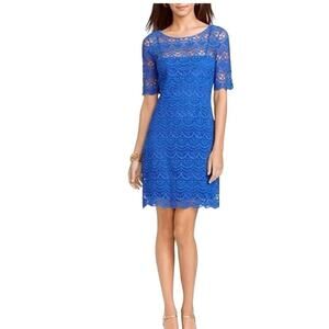 Lauren Ralph Lauren Dress Blue Crochet Scallop hem short sleeve Cotton Crochet S